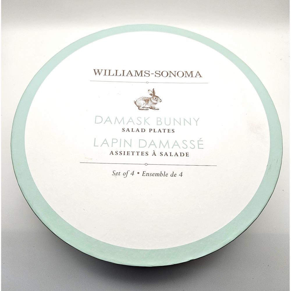 Discontinued Williams-Sonoma Damask Bunny Salad Plates Set of 4 MW/DS Safe NIB